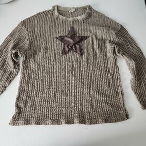 Urban Outfitters Taupe Waffle Knit Sweater with Dark Brown Star